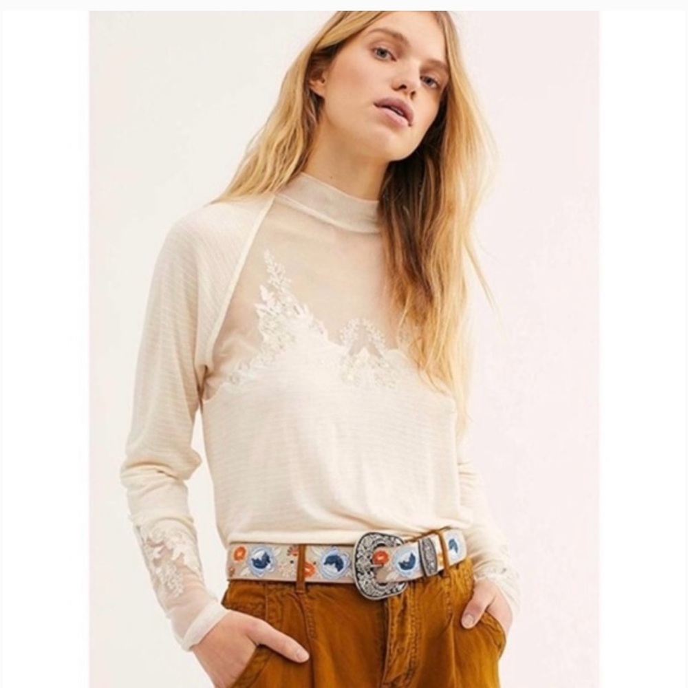Free People Mesh Beige Top Size M